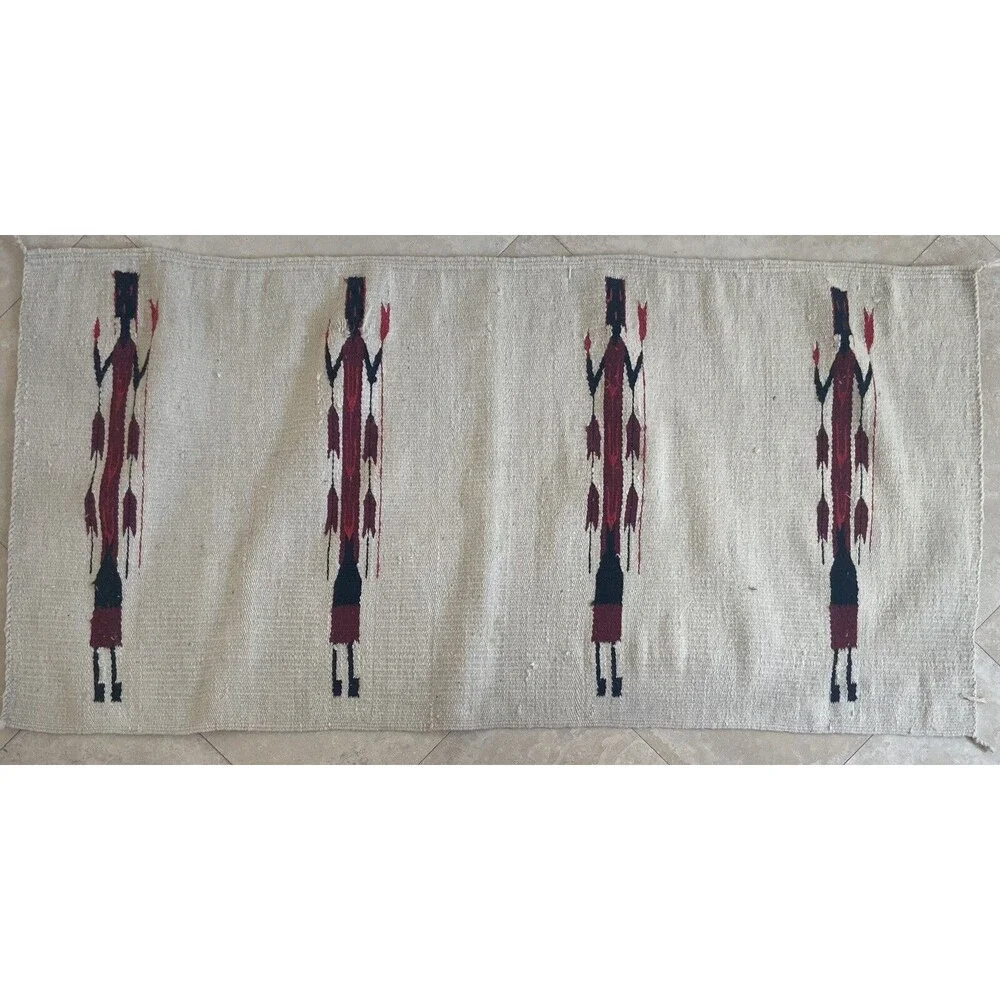 VINTAGE 28X58 Wool Woven Yei Style Rug - Not Sure Of Age Or Origin - AS-IS